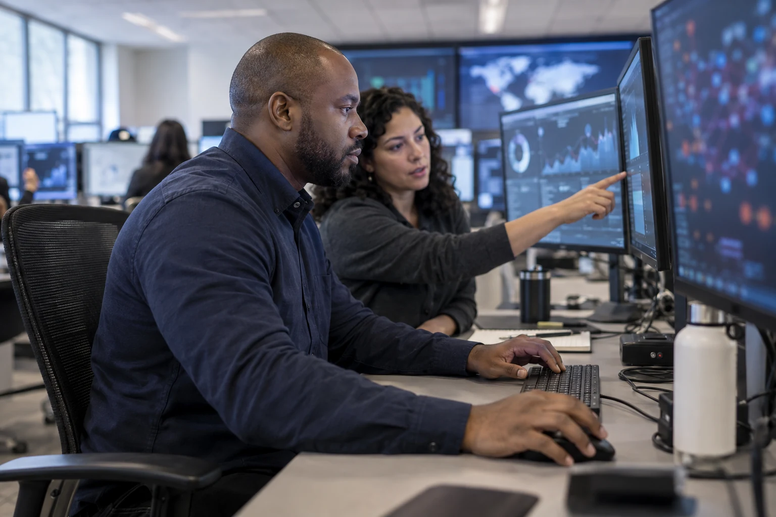 Technical team working on cybersecurity